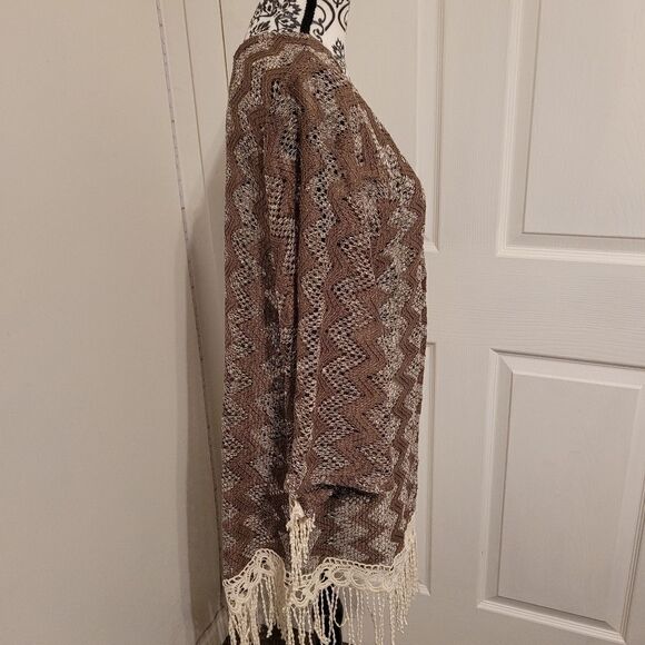 Rodeo fox open knit sleeved cardigan cover up - Picture 2 of 7